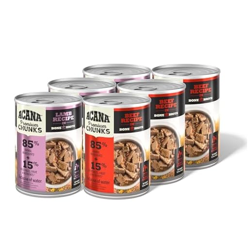 ACANA Premium Chunks in Bone Broth Grain-Free Wet Dog Food Variety Pack: Beef + Lamb Recipes 12.8oz Cans (6 Count, 3 of Each)
