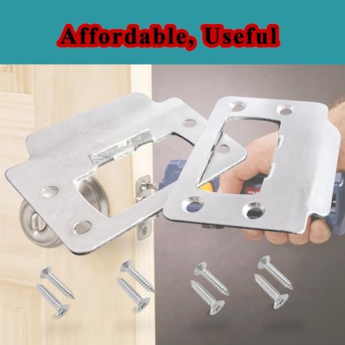 2-1/4\" by 1-3/4\" Door Latch Restorer Strike Plate for Doors, 2 PCS Universal Door Lock Hardware with Foul 1\" Long Screws (Satin Nickel)