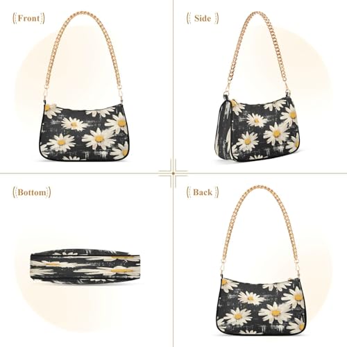 Image of Shoulder Bags for Women Flower Floral Hobo Tote Handbag Small Clutch Purse with Zipper Closure