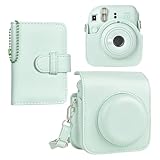HIYQIN チェキケース instax mini 12ケース,Fujifilm チェキ12ケース と28枚写真入れアルバム付き２点セット チェキ mini 12カメラケース ショルダーストラップ付き PUレザー - グリーン