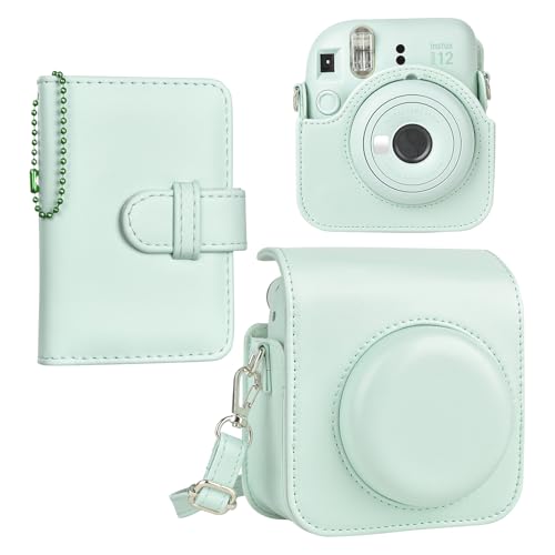 HIYQIN Housse pour Instax Mini 12, Étui pour Appareil Photo en Cuir PU de qualité supérieure avec bandoulière et Mini Album Photo pour Films instantanés...