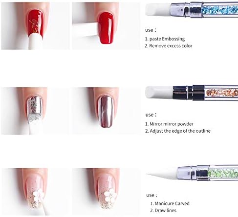 Hanyousheng 5Pcs Silicone Nail Art Sculpture Pen, Dual Tipped Silicone Rhinestone Nail Polish Carving Pen, Nail Art DIY Decoration Tool Nail Polish Brush Dotting Salon Tool Set
