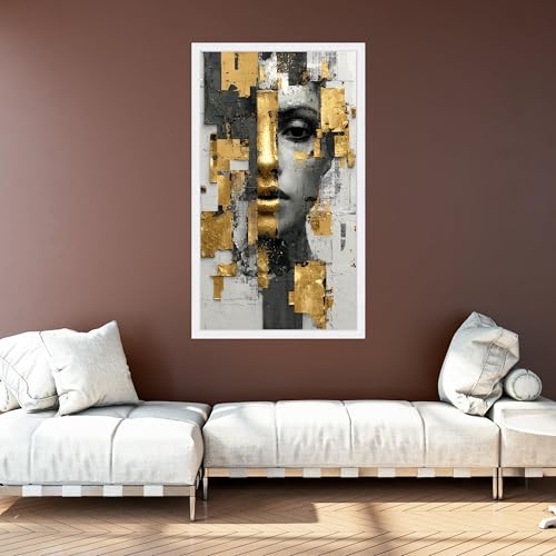 Tableau sur toile visage œuvre d'art mystérieuse or et noir - 3