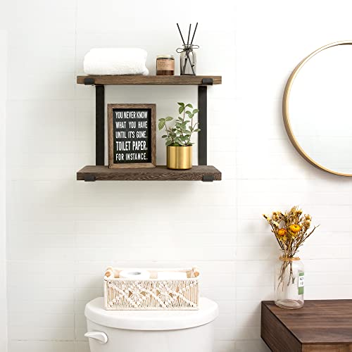 Mkono 2 Tier Wall Shelf Rustic Wall Mounted Floating Shelves Bathroom Wall Decor Wood Hanging Shelf With Metal Brackets Display Storage Shelving For Living Room Bedroom Office #TOP1
