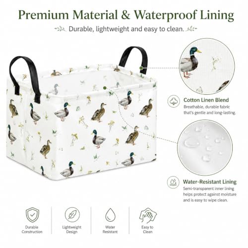 Image of Mallard Duck Storage Basket, Foldable Toy Bin, 14.5 x 10.2 x 9.4 Inches