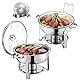 VEVOR Chafing Dish Buffet Speisenwärmer mit 2 Behältern in voller Größe (4,7 L pro), runder Catering-Wärmespender mit Glasdeckel & Wasserpfanne & klappbarer Ständer, für Buffet Partys Silber