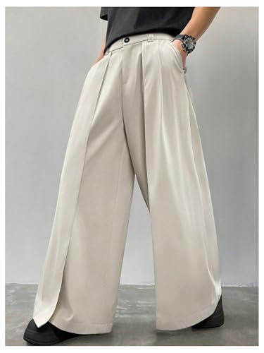 GORGLITTER Men's Wide Leg Dress Pants Zipper Fly Baggy Oversized High Waisted Casual Trousers with Pockets4