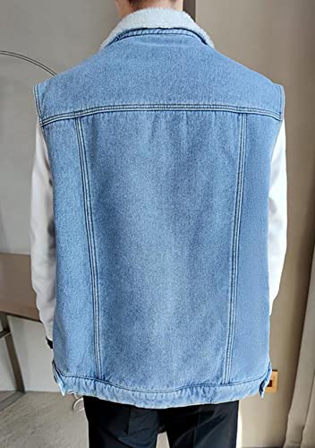 Men`s Winter Sherpa Lined Denim Vest Fleece Sleeveless Jean Jacket Waistcoat2