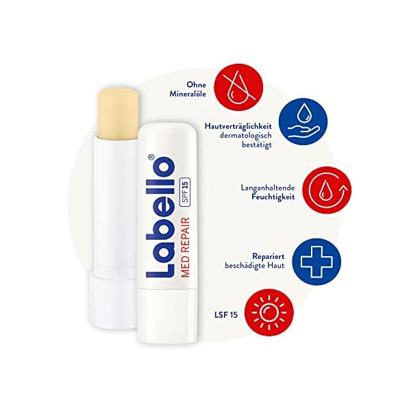 Labello Med Repair im 1er Pack (1 x 4,8 g), Lippenpflegestift mit Sonnenschutz (LSF 15) und Vitamin E für intensiven… – Bild 3