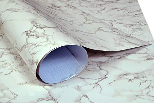 Image of Self Adhesive Gloss Vinyl Wrap Film, High Gloss Marble Furniture Film Wallpaper (24 * 48 inch, Rustic White)