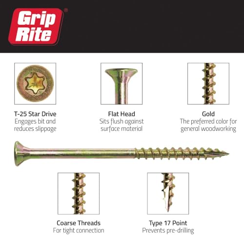 Image of Grip Rite 158GCS10BK #8 by 1-5 /8-inch Type 17 Coarse Thread T-25 Star Drive Bulk Construction Screws 1,466 Count, 10lbs.
