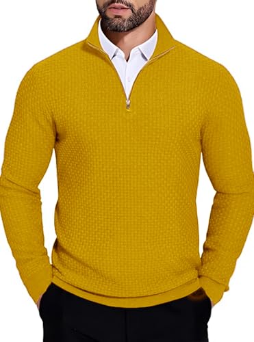 Image of TYSORT Men High Neck Zipper Full Sleeve Waffle Knitted Winter Sweater,Waffle Knit Sweater for Men