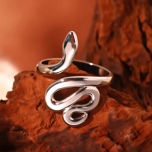 BOOZIQ Silver Snake Ring for Women Men Stainless Steel Snake Ring Open Adjustable Finger Rings Punk Goth Snakes Jewelry Vampire Accessories Halloween Jewelry Gift for Women Silver by BOOZIQ - Used condition - Image 7