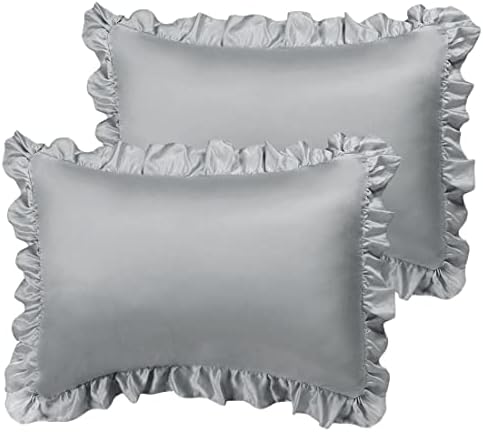 sourcing map Luxury Satin Oxford Pillowcases, Pair of 2 Pink Ruffled Pillow Shams 20 x 26 inch with Envelope Closure, Standard Size Pillow Cases Covers