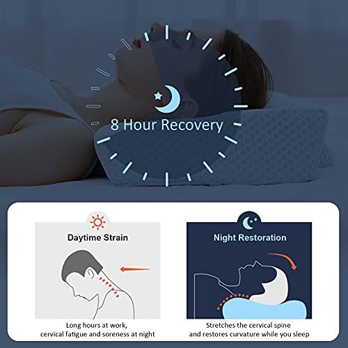 Memory Foam Pillow for Sleeping, Cervical Pillow for Neck Pain Relief, Orthopedic Contour Neck Support Pillow, Ergonomic Bed Pillow with Washable Cover for Side Back and Stomach Sleepers