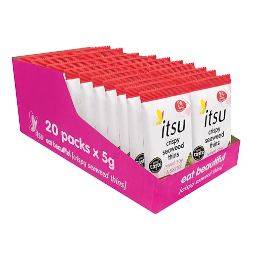 itsu Seaweed Thins 5g | Crispy Seaweed Snacks | Vegan | Low Calorie | Healthy Snack | Sweet Soy & Salt | Pack of 20