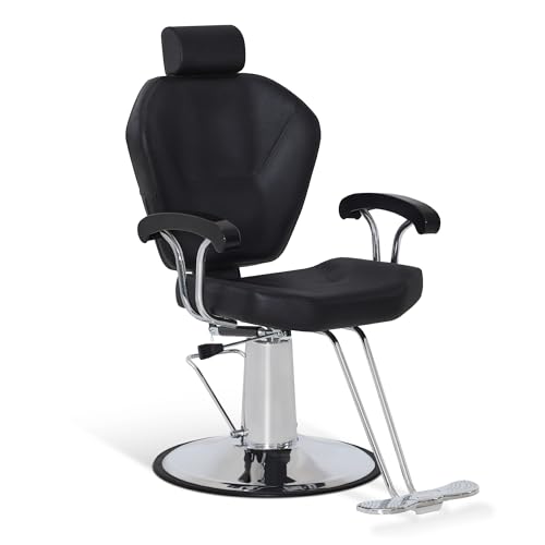 Barberpub Fauteuil de Coiffure avec Appui-tête, Fauteuil de Coiffure avec Pompe hydraulique pivotant à 360°, équipement de Coiffure Barber Chair réglable en...
