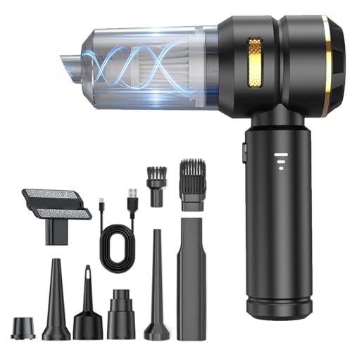 FlexUps V-21 Blower & Vacuum, 3-in-1 Multifunctional Vacuum Cleaner, High Power Handheld Cordless Vacuums, 22,000pa Suction, 9 Attachments for Car, Home Portable & Rechargeable (Black Gold)