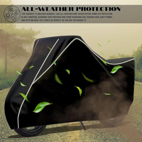 Image of Bike Body Cover Compatible with Yamaha Ray ZR 125 Full Body Cover with Water Resistance, Dust Proof, UV Rays Protective, Triple Stitching Covers - (Black with Water Resistance White Piping)
