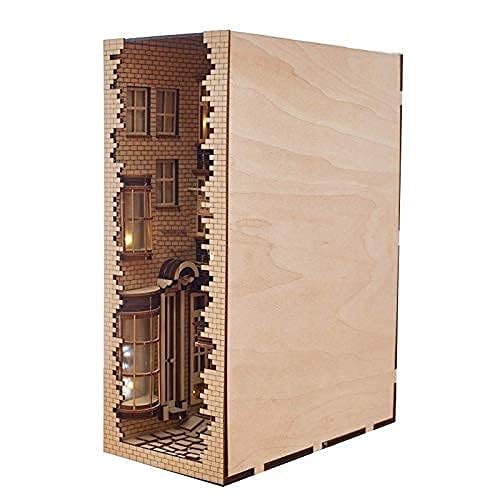 Madera Diagon Alley Book Nook Kit Sujetalibros Soporte Estantería Insertar DIY Sujetalibros Decoración Modelo Kit de construcción Accesorios Libros decorativos Adornos (Versión de calidad normal)