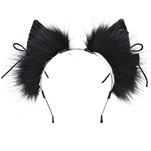 VIGVAN Animal Cosplay Ears Fox Punk Cross Headbands (Shoelace Black White) — view 2