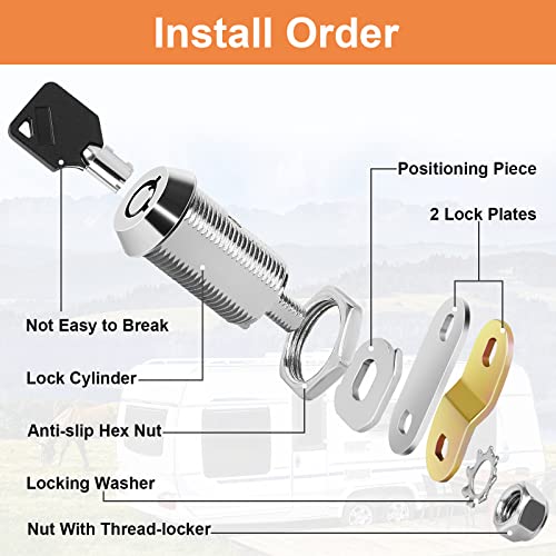 Image of Cam Lock RV Locks for Storage Door 1inch RV Compartment 4PCS Keyed Alike,Trailer Replacement Set with Keys, Chrome Finish (4, 1 Inch)