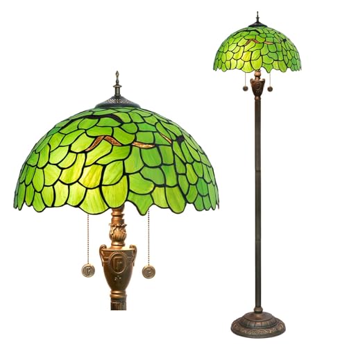 Image of wecrejoni Tiffany Floor Lamp,Floor Lamps for Living Room, Green Leaf Style Glass Floor Lamp,Standing Lamp for Bedroom for Living Room Dorm Office Aesthetic Home Decor