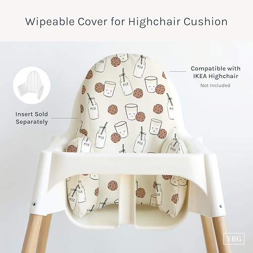 Image of Yeah Baby Goods Wipeable Cushion Cover (Cookies and Milk) - Compatible with The IKEA Antilop Highchair - Soft, Waterproof Baby High Chair Cover