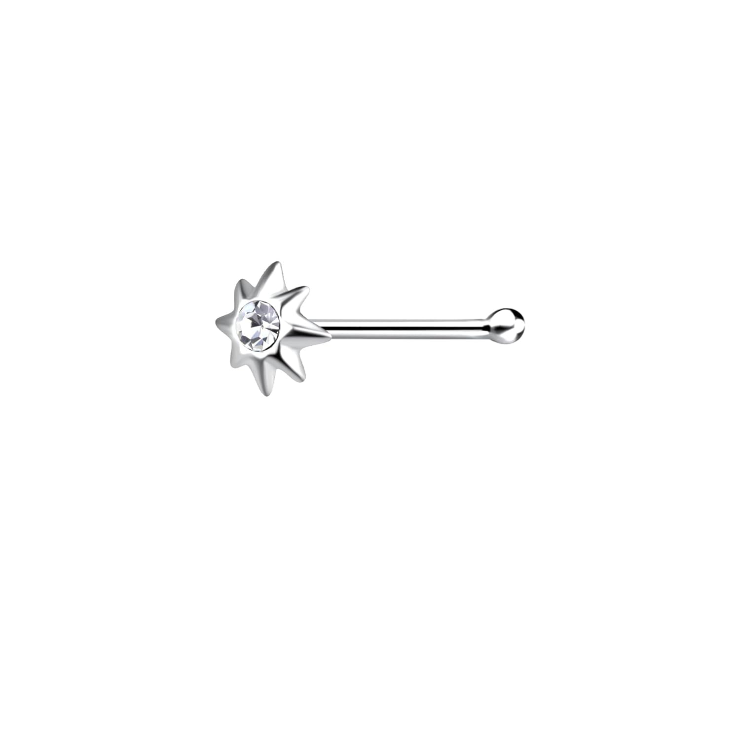 Via Mazzini 92.5-925 Sterling Silver Chandi Crystal Sun Nose Pin Stud for Women and Girls (NR0300) 1 Pc