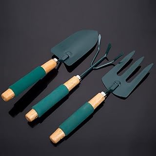 مجموعة أدوات البستنة بمقبض خشبي وحاد، أدوات البستنة بمقبض خشبي (مجموعة 3 قطعة) طقم جاروف 3 قطع مميز جدا أشكال مناسب لكل عمل الزراعية مصنوع من الحديد بيد خشب