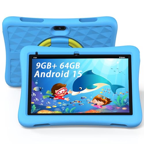 plimpton Kids Tablet 10 Zoll, Kinder Tablet mit Android 15, 9GB RAM+64GB ROM(512GB Erweiterbar) Tablets für Kinder mit Schutzhülle, Kindersicherung, BT 5.0, WiFi, Dual Kamera