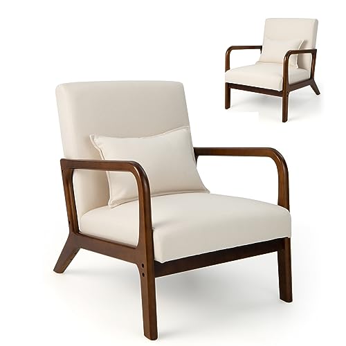 Sillón Accent tapizado individual con almohadillas antideslizantes para los pies, sofá de madera de goma para sala de estar, dormitorio, oficina