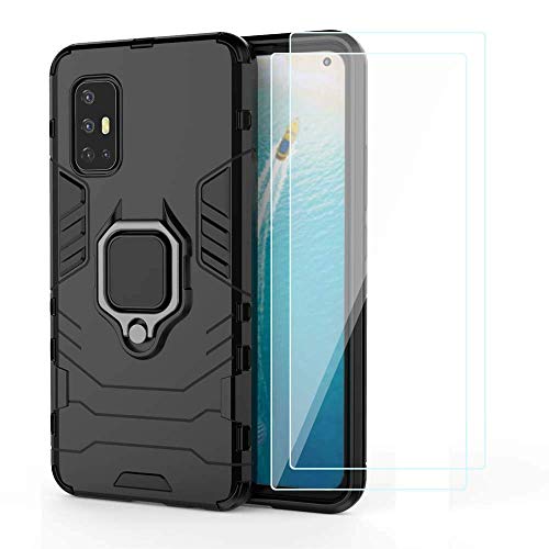 Image of WOW IMAGINE Shock Proof Back Case Mobile Cover for Vivo V17 (Armor | Hybrid PC + TPU | Full Protection with Ring Holder Kickstand | Carbon Black)