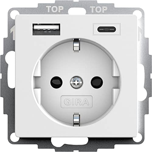 Gira 245927 SchukoSteckdose USB-Anschluss Shutter Berührungsschutz 2-fach Typ A(max.2 4A) Typ C(max.3A) System 55 Reinweiß Matt UP Unterputz Schutzkontaktsteckdose Wandsteckdose Smartphone Tablet 32mm