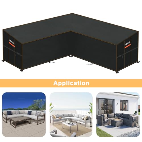 HEIMUNI Abdeckung Lounge Sofa L-Form Outdoor L-Form Gartenmöbel Abdeckung Wasserdicht Schutzhülle Gartenlounge Abdeckplane Ecksofa Loungemöbel Abdeckhaube 270x270x100x90/65cm