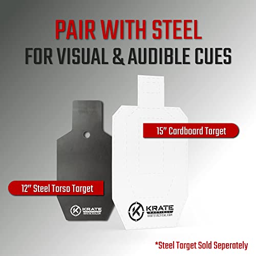 Krate Tactical Cardboard Targets-Half Size Competition Paper Silhouette Shooting Target – Torso Targets For Shooting Range & Gun Practice W/Rifles, Handguns, Shotguns, Or Airsoft (20-Pack 15” Torso) #TOP3