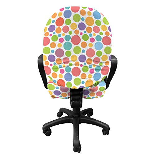 Lunarable Polka Dot Office Chair Slipcover, Colorful Pattern Dots Inspirations Abstract Cheerful Geometric Design, Protective Stretch Decorative Fabric Cover, Standard Size, Coral Purple #TOP1