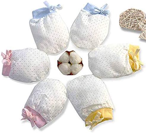Adjustable Drawstring Baby Mittens for Protection Baby from Scratch and Hurting Himself (0-6 Months), Ice Silk Cotton Infant Gloves