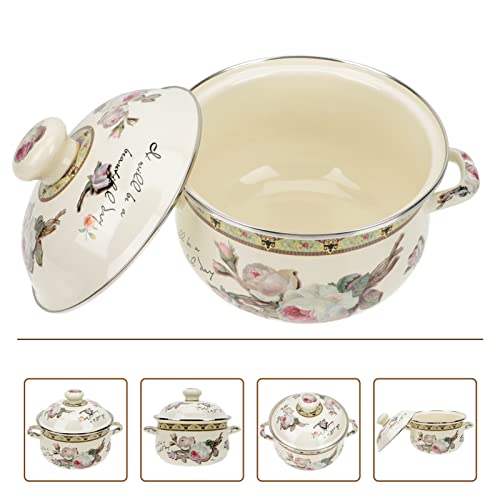 Generic Bolt de Estoque Do Esmalte Com Tampa Panela de Cozimento de 20Cm Com Tampa E Alça Anti- Esca