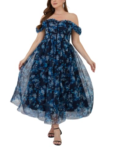Image of EYWOL Plus Size Formal Wedding Guest Cocktail Party Floral Dress with Slit