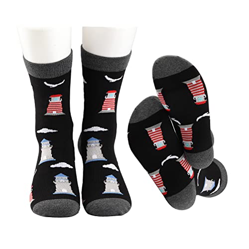 MBMSO 2 Pairs Lighthouse Socks Lighthouse Gifts for Lighthouse Lovers Lighthouse Keeper Gifts Lighthouse Crew Dress Socks