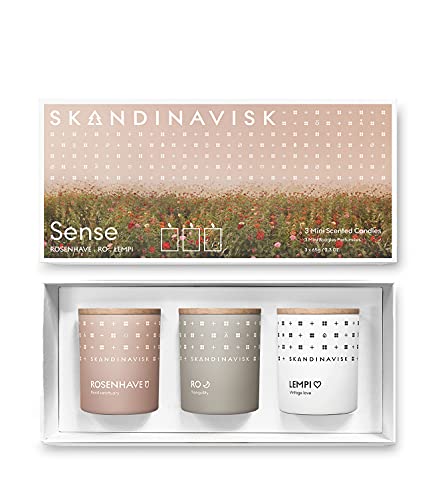 Skandinavisk Sense - Juego de 3 mini velas aromáticas (aroma de rosas), aroma de jardín de rosas, RO 'tranquilidad' y Lempi 'amor', fórmula vegana, 3 x 65 g Cover