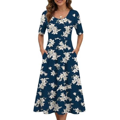 Image of Women's Boho Floral Maxi Dress Casual Boho 2026 Summer Short Sleeve Beach Dresses with Pockets