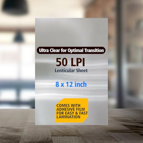 Lenticular Sheet 50 LPI with Adhesive Back for Flip, Motion, 3D Photo Printing (8x12 inch) Pack of 5