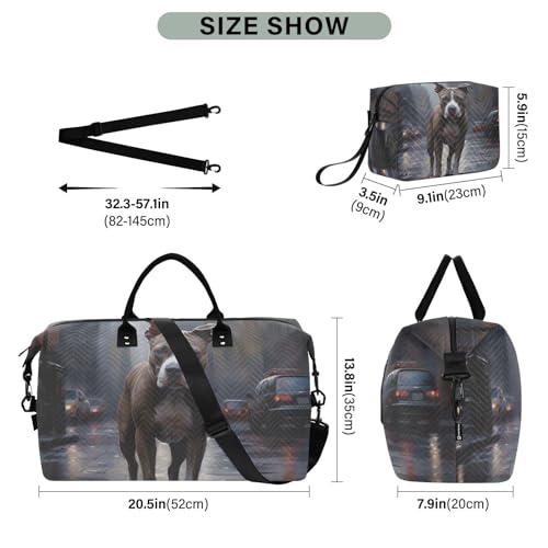 Large Travel Duffel Bag, Dog in City Sports Tote Gym Bag, Shoulder Weekender Overnight Bag for Women Men, Carry On Luggage with Toiletry Bags3