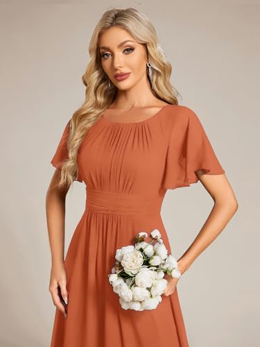 Image of Ever-Pretty Women's Spring Elegant Round Neck Short Sleeve Chiffon Empire Waist Floor Length Formal Dresses Bridesmaid Dress