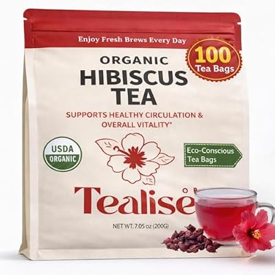 Organic Hibiscus Tea Bags 100 Plant-Based Tea Bags Hibiscus Flower Herbal Tea Caffeine Free Herbal Tea USDA Organic Tealise