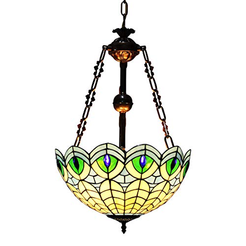Vitrail Tiffany bleu paon grand luminaire pour tamiser la lumière