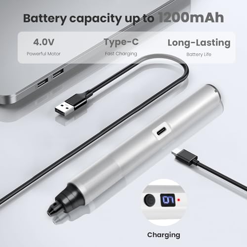 Image of Tarlido Electric Engraving Pen, Mini Cordless Rotary Tools, USB Rechargeable Etching Pen, 4V /1200mAh DIY Engraver Machine for Metal, Wood, Glass, Plastic,2 Stencils, Sliver