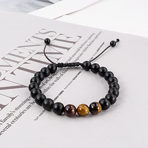 To My Man Bracelet,Adjustable Handmade Braided Natural Stone Beaded Bracele Bracelet Bracelet,Tiger Eye Black Agate Stone Beaded Bracelets For Men, For Boyfriend, Husband,Son, Grandson, Brother Gift #TOP6